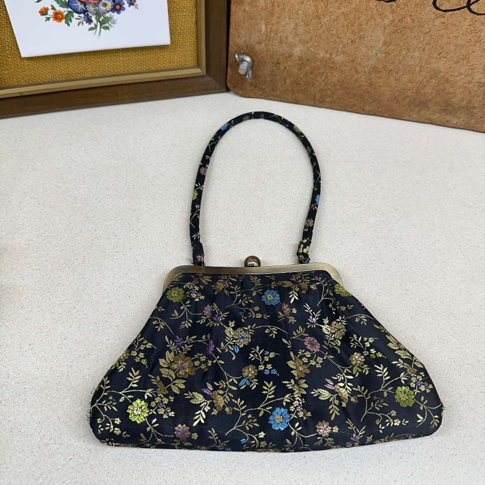 Vintage Purse Black Floral Shoulder Bag Retro Floral Accessories